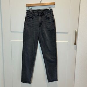 American Eagle Outfitters Women's 2 Regular Stretch Black High Waisted Mom Jeans